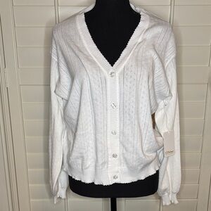 PJ Salvage Pointelle Essentials Solid Ivory Cardigan size large NWT